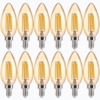 Flsnt Led Candelabra Light Bulbs 40W Equivalent, B11 E12 Small Base Chandelier Bulbs, 2200K Warm White, Dimmable, 330Lm, Amber Glass Finishing, 12 Pack