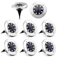 Solpex Solar Ground Lights, 8 Led Solar Powered Disk Lights Outdoor Waterproof Garden Landscape Lighting For Yard Deck Lawn Patio Pathway Walkway (8 Pack, White)