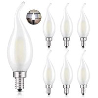 Crlight 2W 4000K Led Candelabra Bulb Daylight White Glow, 25W Equivalent 250Lm, E12 Chandelier Dimmable Led Light Bulbs, Antique Edison C35 Frosted Glass Candle Flame Tip, 6 Pack