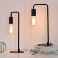 Edison Desk Lamp, Industrial Bedside Lamp Set Of 2, Small Metal Table Lamps For Nightstand, Coffee Table, Dressers In Dorm Room, Bedroom, Office, Black