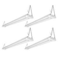 Leonlite 4Ft Led Utility Shop Light, 40W Motion Sensor Plug In Linkable Light Fixtures, 4000Lm, 5000K Daylight, Suspension & Flush Mount, For Garage, Workshop, Fcc, Es, Etl Certified, Pack Of 4