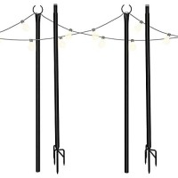 Holiday Styling String Light Pole - Outdoor Metal Poles With Hooks For Hanging String Lights - Garden, Backyard, Patio Lighting Stand For Parties, Wedding