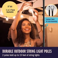 Holiday Styling String Light Pole - Outdoor Metal Poles With Hooks For Hanging String Lights - Garden, Backyard, Patio Lighting Stand For Parties, Wedding