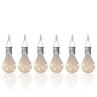 Pearlstar Solar Light Bulbs Outdoor Waterproof Garden Camping Hanging Led Light Lamp Bulb Globe Hanging Lights For Home Yard Christmas Party Holiday Decorations (6 Pack-Clear Bulbs)