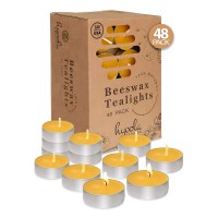 Hyoola Beeswax Tealight Candles In Aluminum Cup - 48 Pack - 100% Pure Natural Beeswax Candles