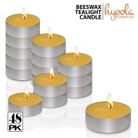 Hyoola Beeswax Tealight Candles In Aluminum Cup - 48 Pack - 100% Pure Natural Beeswax Candles