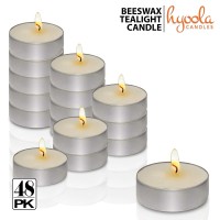 Hyoola White Beeswax Tealight Candles In Aluminum Cup - 48 Pack - 100% Pure Natural Beeswax Candles