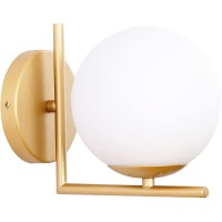 Jagez Wall Sconce Lighting, White Glass Globe, Gold Wall Lamp, Mid-Century Modern Style, Light Fixture For Bedroom, Living Room, Bathroom, Hallway, Entryway