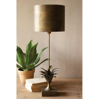 Antique Gold Metal Table Lamp W Leaf Accent And Metal Shade