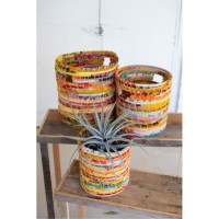 Set Of Three Recycled Kantha Hampers