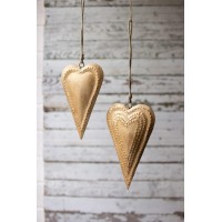 Set Of Two Antique Brass Metal Hearts