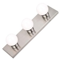 Dysmio Lighting Three Light Vanity Strip - Hollywood Style Mirror Fixture With Brushed Nickel Plates - Salon-Grade Accessories For Bedroom, Bathroom, Dressing Room, Makeup Studio - 18 X 4.25 Inches