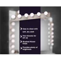 Dysmio Lighting Six Light Vanity Strip - Hollywood Style Mirror Fixture With Brushed Nickel Plates - Salon-Grade Accessories For Bedroom, Bathroom, Dressing Room, Makeup Studio - 36 X 4.25 Inches