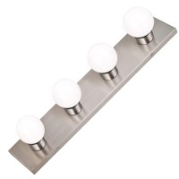 Dysmio Lighting Four Light Vanity Strip - Hollywood Style Mirror Fixture With Brushed Nickel Plates - Salon-Grade Accessories For Bedroom, Bathroom, Dressing Room, Makeup Studio - 24 X 4.25 Inches