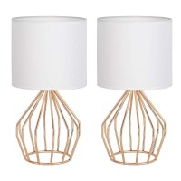 Eteli Table Lamps Set Of 2, Small Modern Nightstand Desk Lamps Bedside Lights With Hollowed Out Base And White Fabric Shade For Bedroom Living Room Study Room, Gold