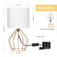 Eteli Table Lamps Set Of 2, Small Modern Nightstand Desk Lamps Bedside Lights With Hollowed Out Base And White Fabric Shade For Bedroom Living Room Study Room, Gold