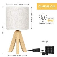 Table Lamps Set Of 2 With Wooden Tripod And Rustic Linen Fabric Shade Small Bedside Nightstand Lamps For Dresser Bedroom Living Room College Dorm Office Hotel