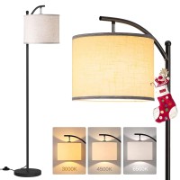 Addlon Floor Lamp For Living Room With 3 Color Temperatures, Standing Lamp With Linen Lampshade For Bedroom, Office, Lamps With 9W Led Bulb Included - Black With Beige Lampshade