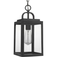 Progress Lighting Grandbury Collection 1-Light Clear Glass Farmhouse Outdoor Hanging Lantern Light Textured Black