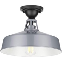 Progress Lighting Cedar Springs Collection 1-Light Farmhouse Outdoor Semi-Flush Mount Light Metallic Gray