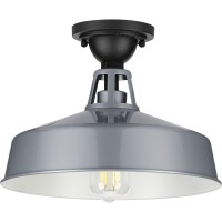 Progress Lighting Cedar Springs Collection 1-Light Farmhouse Outdoor Semi-Flush Mount Light Metallic Gray