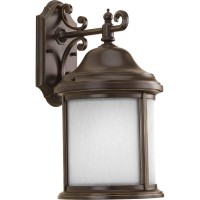 Progress Lighting Ashmore Collection 1-Light Etched Water Seeded Glass New Traditional Outdoor Medium Wall Lantern Light Antique Bronze