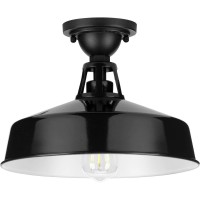 Progress Lighting Cedar Springs Collection 1-Light Farmhouse Outdoor Semi-Flush Mount Light Gloss Black, 9.50X13.25X13.25