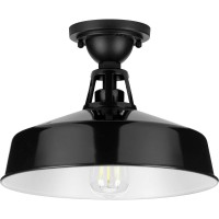 Progress Lighting Cedar Springs Collection 1-Light Farmhouse Outdoor Semi-Flush Mount Light Gloss Black, 9.50X13.25X13.25