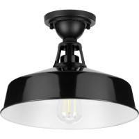 Progress Lighting Cedar Springs Collection 1-Light Farmhouse Outdoor Semi-Flush Mount Light Gloss Black, 9.50X13.25X13.25