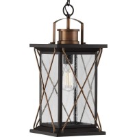 Progress Lighting Barlowe Collection 1-Light Clear Seeded Glass Farmhouse Outdoor Hanging Lantern Light Antique Bronze