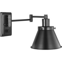 Progress Lighting Hinton Collection Black Swing Arm Wall Light, 9.63X8.25X8.25