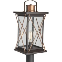 Progress Lighting Barlowe Collection 1-Light Clear Seeded Glass Farmhouse Outdoor Post Lantern Light Antique Bronze, 20.00X9.00X9.00