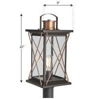 Progress Lighting Barlowe Collection 1-Light Clear Seeded Glass Farmhouse Outdoor Post Lantern Light Antique Bronze, 20.00X9.00X9.00