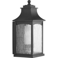 Progress Lighting Maison Collection 1-Light Clear Water Seeded Glass Farmhouse Outdoor Medium Wall Lantern Light Textured Black