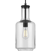 Latrobe Collection 1-Light Clear Glass Coastal Pendant Light Matte Black