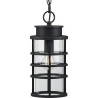 Progress Lighting Port Royal Collection 1-Light Clear Glass Farmhouse Outdoor Hanging Lantern Light Textured Black