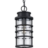 Progress Lighting Port Royal Collection 1-Light Clear Glass Farmhouse Outdoor Hanging Lantern Light Textured Black