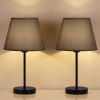 Haitral Small Table Lamps - Vintage Bedside Nightstand Lamps Set Of 2 For Bedroom, Office, Dorm Room, Grey