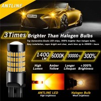 Antline 7443 Led Bulbs, Super Bright 4014 102-Smd 7440 7441 7443 7444 T20 992 W21W Led Bulbs With Projector For Turn Signal Blinker Lights, Parking/Running Side Marker Lights, Amber Yellow(Pack Of 2)