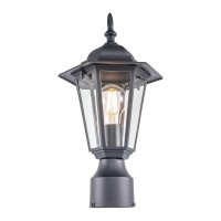 Gruenlich Outdoor Post Lighting Fixture Pole Lantern, E26 Medium Base Max 60W, Aluminum Housing Plus Glass, Bulb Not Included, Black Finish, 1 Pack