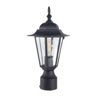 Gruenlich Outdoor Post Lighting Fixture Pole Lantern, E26 Medium Base Max 60W, Aluminum Housing Plus Glass, Bulb Not Included, Black Finish, 1 Pack