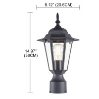 Gruenlich Outdoor Post Lighting Fixture Pole Lantern, E26 Medium Base Max 60W, Aluminum Housing Plus Glass, Bulb Not Included, Black Finish, 1 Pack