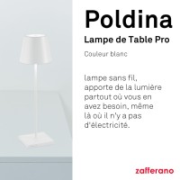 Zafferano Poldina Pro Led Table Lamp (Color: White) Touch On/Off, Touch Dimmable, Powder Coated Aluminum, Ip54 Protection, Indoor/Outdoor, Contact Charging Base, Usa Plug