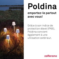 Zafferano Poldina Pro Led Table Lamp (Color: White) Touch On/Off, Touch Dimmable, Powder Coated Aluminum, Ip54 Protection, Indoor/Outdoor, Contact Charging Base, Usa Plug