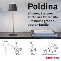 Zafferano Poldina Pro Led Table Lamp (Color: White) Touch On/Off, Touch Dimmable, Powder Coated Aluminum, Ip54 Protection, Indoor/Outdoor, Contact Charging Base, Usa Plug