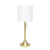 Simple Designs Lt1076Gdw Tapered Fabric Drum Shade Table Lamp Gold And White