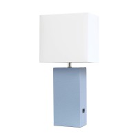 Elegant Designs Lt1053Pwk Modern Leather Usb And White Fabric Shade Table Lamp Periwinkle