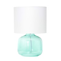 Simple Designs Lt2064Aow Aqua Glass Table Lamp With White Fabric Shade