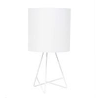 Simple Designs Lt2066-Wow 14 Down To The Wire Metal Table Lamp With Fabric Shade, White With White Shade