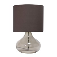 Simple Designs Lt2063Smg Small Glass Raindrop Bedside Table Lamp With Gray Fabric Shade Smoke